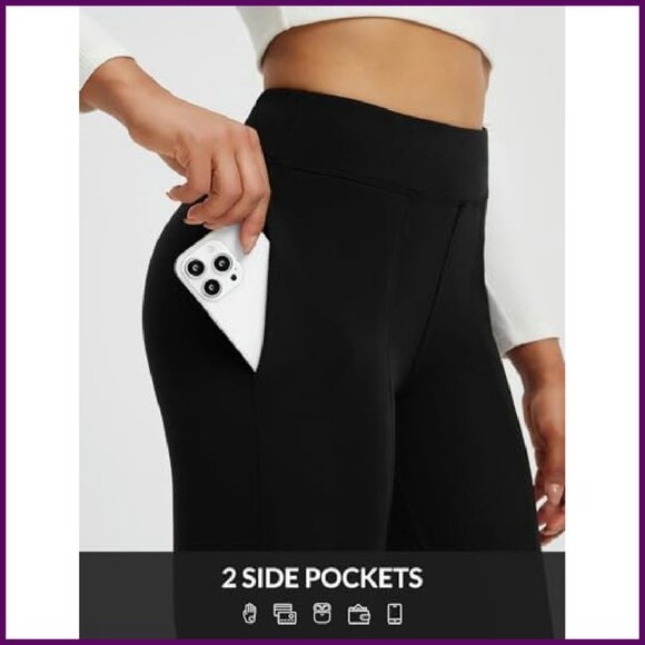 Fleece Lined Flare Yoga Pants Winter Thermal Bootcut Leggings Warm - Picture 7 of 8
